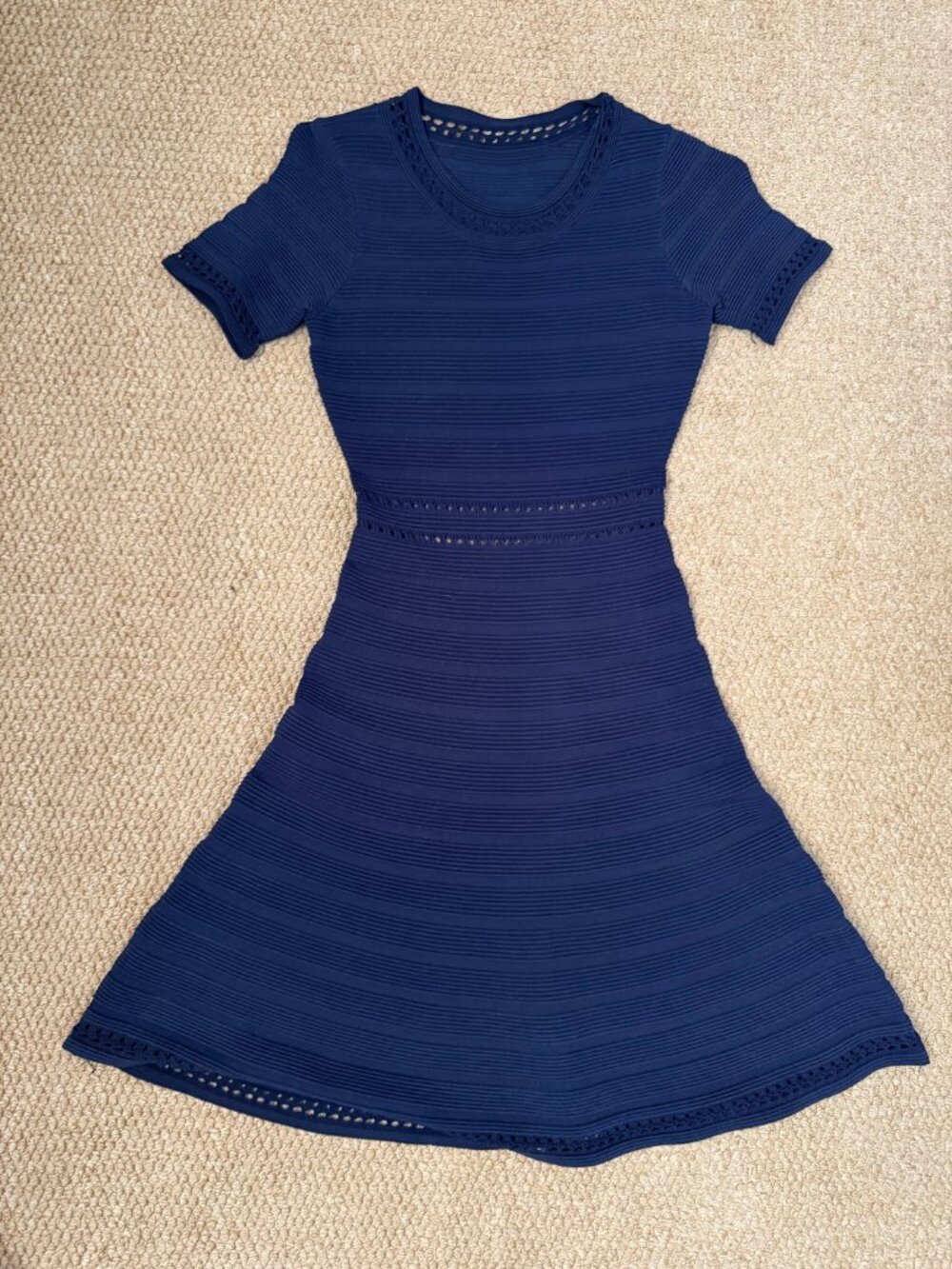 Navy Blue Knit Fit & Flare French Style Dress S - Picture 2 of 4
